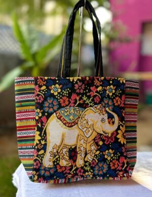 Regal Elephant Embroidered Tote Bag