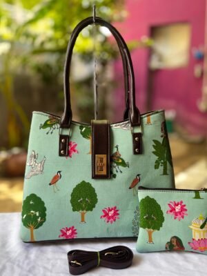 Royal Garden Tote Set – Printed Handbag with Sling & Pouch