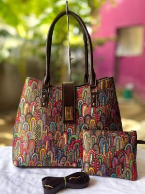 Boho Burst Tote Set – Multicolor Tribal Print Handbag with Pouch & Sling