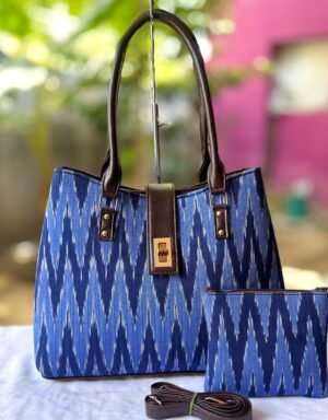 Indigo Ikat Elegance Tote Set – Handloom-Inspired Bag with Pouch & Sling
